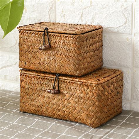 box metal straw|straw storage baskets with lids.